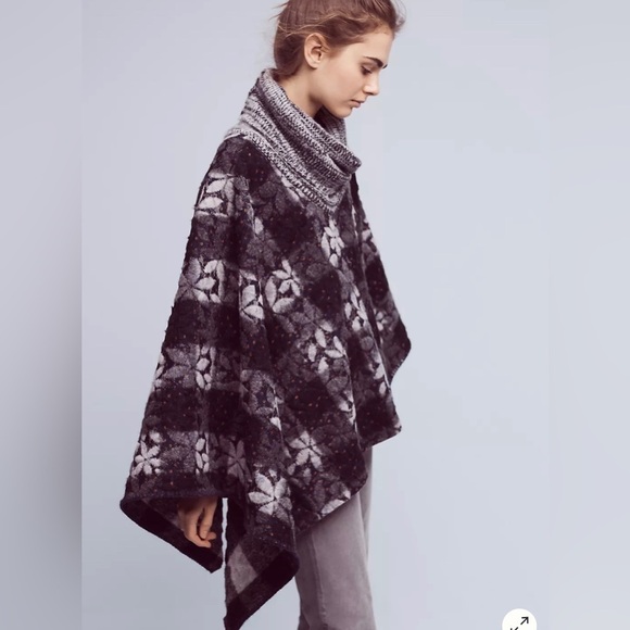 Anthropologie Wintertide Poncho Sweater Wool Blend Reversible Pullover - Picture 3 of 15